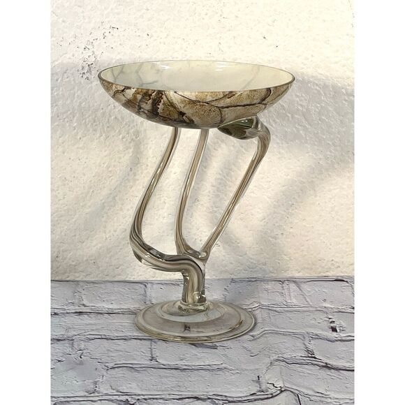 vint Jozefina Krosno Art Glass Jelly Fish 7'' Pedestal Bowl Dish made in Poland - Picture 10 of 12